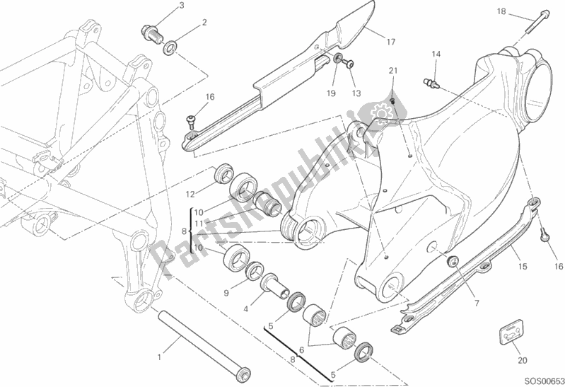 All parts for the Swing Arm of the Ducati Superbike 848 EVO Corse SE 2012